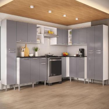 Imagem de Armário Cozinha Modulada Completa De Canto 464cm Pequim Pop Multimóveis Mp3772 Branco-lacca Fumê