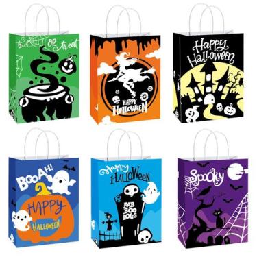 Imagem de Bolsa de presente Halloween Kraft, pacote com 10 22 x 16 x 8 cm com de