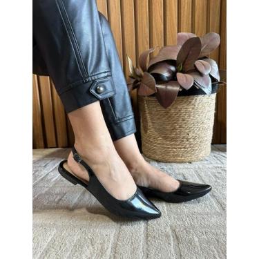 Imagem de Sapatilha Feminina Slingback Tira Tornozelo - 4LILLY, Preto verniz, 35