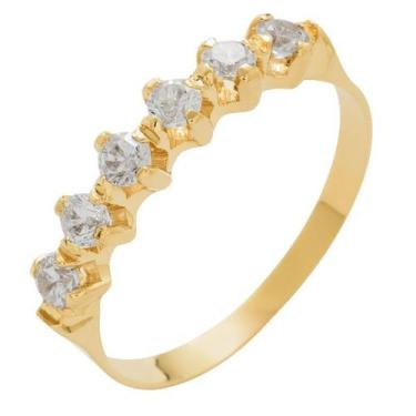 Imagem de Meia Aliança de Ouro 18k com 6 Brilhantes de 2,5mm Crown, 16