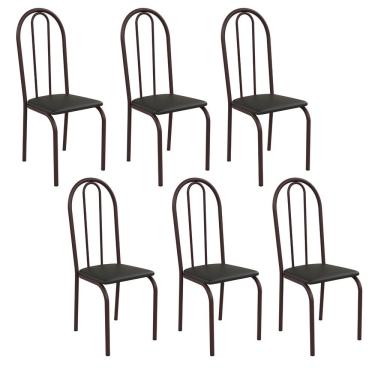 Imagem de Kit 6 Cadeiras Ilhabela Estrutura Em Aço Marrom Tecido Preto