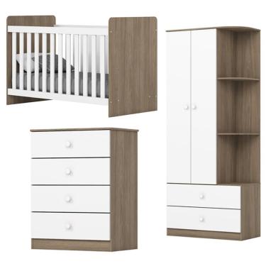 Imagem de Quarto Infantil 3 Pecas Berco Grade Fixa Labirinto Rustico Branco Henn