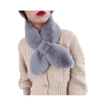 Imagem de Cachecol Feminino Grosso E Quente Com Gola De Pele Sintética De Coelho