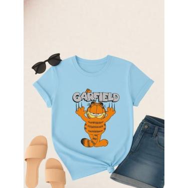 Imagem de Camiseta Feminina BlusaT-shirt GARFIELD 100% Algodao Premium Cor:AZUL 