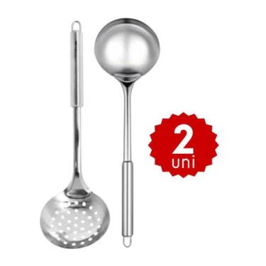 Imagem de Utensílios de Cozinha Inox Kit Completo Colher Concha Escumadeira Espá