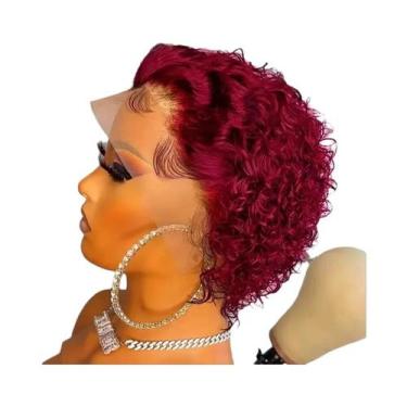 Imagem de Peruca De Cabelo Humano Cacheado Pixie Cut Bob Com Renda Frontal, Dens