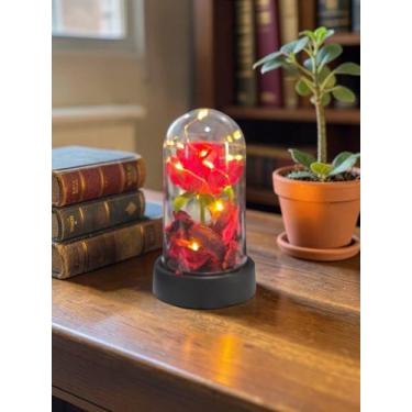 Imagem de Rosa Na Cúpula Led Luminária Redoma Encantada Rosa Vermelha - Art Hous