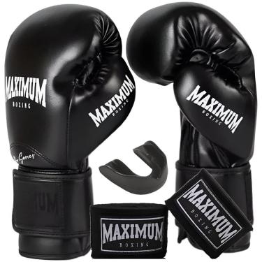 Imagem de Kit Luva de Boxe Muay Thai Profissional Preto + Bandagem Protetor Bucal - Maximum Pro Series-Unissex