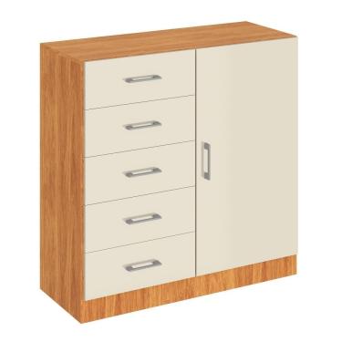 Imagem de Cômoda 5 Gavetas 1 Porta 90cm Miami CO901 Cor Cinamomo/Off White - Fellicci Móveis