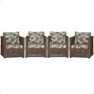 Imagem de Kit 4 Poltronas Madri Estofado Alumínio Corda Náutica Marrom Trama Original