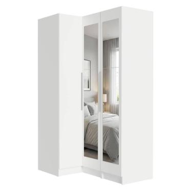 Imagem de Guarda-Roupa Modulado de Canto 3 Portas com Espelhos Branco Neo Madesa