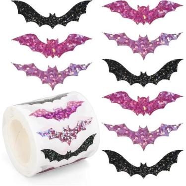 Imagem de Rolo De Adesivos De Morcego Para Halloween 500pcs Impermeáveis Com Gli