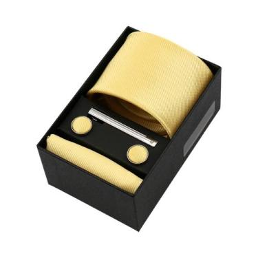 Imagem de Conjunto De Gravata Masculina De Luxo Em Cor Sólida Com Lenço De Bolso
