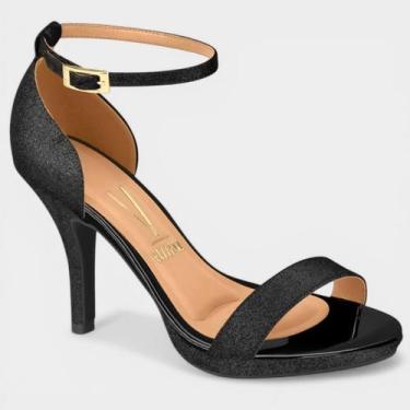 Imagem de Sandália Vizzano Salto Fino Tira Brilho Verniz Feminina - Preto - 37, 