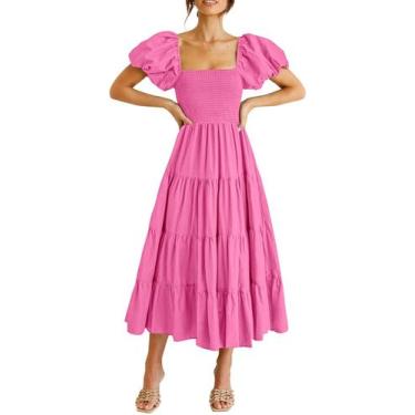 Imagem de Vestido PRETTYGARDEN Midi Rosa com Mangas Bufantes Tamanho Pequeno