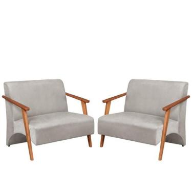 Imagem de Poltrona Namoradeira Venus Braço Madeira Maciça Suede Unidecor Bege