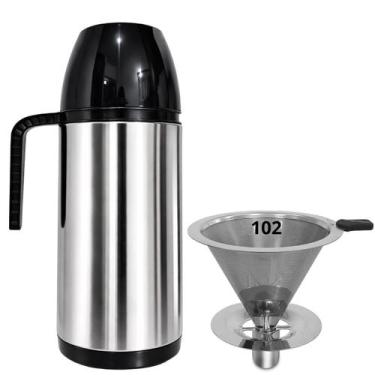Imagem de Kit Garrafa térmica 1Litro Inox Roma + Coador de Inox Filtro de café P