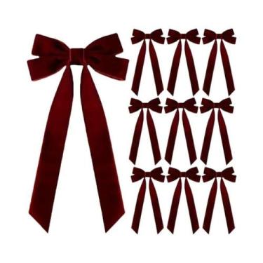 Imagem de 10 Laços De Veludo Vermelho Para Árvore De Natal, Brilhantes E Sem Pen