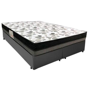 Imagem de Cama Box Casal Sintético Bipartido + Colchão Ortobom Iso Dupla Face 60x138x188 Cor:cinza