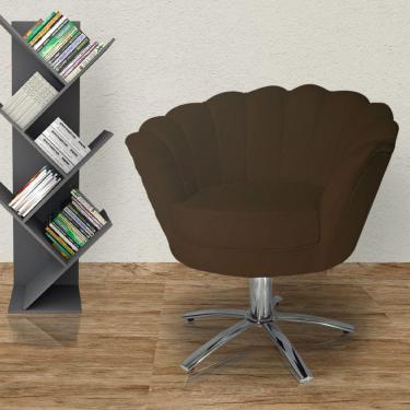 Imagem de Poltrona Estofada Decorativa 1 Lugar Base Giratória de Metal Pétala Suede Marrom - LM D...