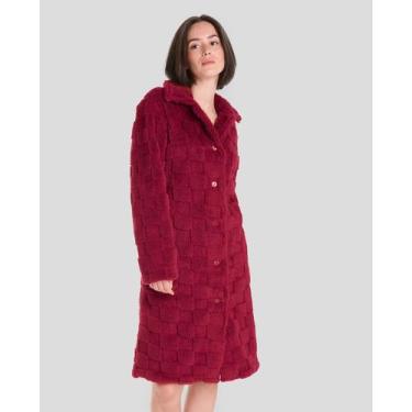 Imagem de Roupão Feminino Abotoado Jacquard Xadrez Vermelho Lohe, Vermelho, G
