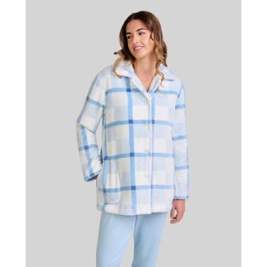 Imagem de Roupão Curto Feminino Xadrez Macio Azul Celeste Lohe, Azul celeste, P