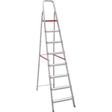 Imagem de Escada Doméstica Botafogo 8 Degraus Alumínio 173 Cm Leve E Resistente