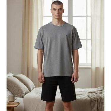 Imagem de Pijama masculino adulto verão manga curta com short malwee, Cinza graf