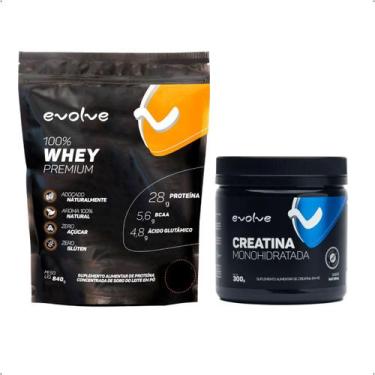 Imagem de Kit 100% Whey Premium 840g + 1 Creatina Monohidratada 300g Evolve, Mor