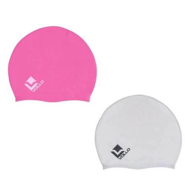 Imagem de Kit 02 Touca De Natação Vollo Hidroginástica Silicone Adulto Cor:Rosa+