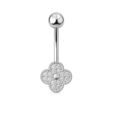 Imagem de Piercing de Umbigo Trevo Cravejado em Prata 925 Legítima - Princesa da