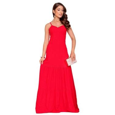 Imagem de Vestido Longo Feminino Com Babados Bojo e Zíper Elegante Tendencia - C