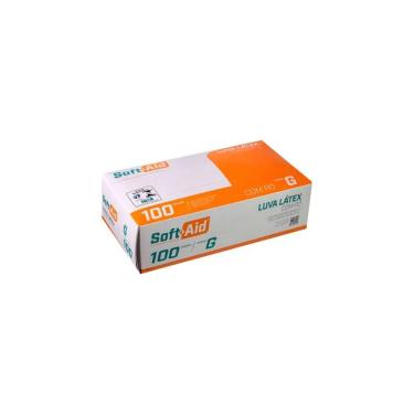 Imagem de Luva de Látex Descartável com Pó Soft+aid Tamanho g para Procedimentos Profissionais Caixa com 100 Unidades