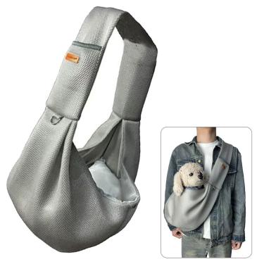 Imagem de Bolsa de Transporte Pet Sling Canguru para Cães e Gatos Malha Respirável Cinza com Alça de Ombro