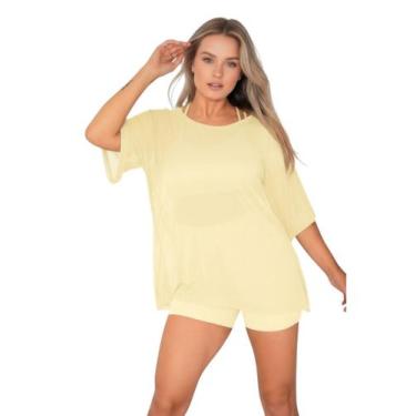 Imagem de Blusa Tule Feminina Fitness Academia Manga Curta Amarelo Cor:AmareloTa