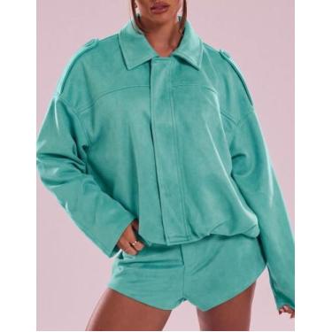 Imagem de Jaqueta Feminina Vintage De Inverno Com Textura De Camurça Oversized I