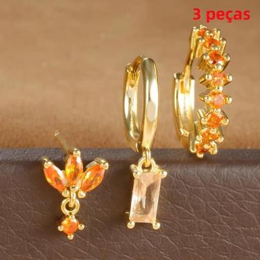 Imagem de Conjunto De Brincos De Argola De Cristal Multicoloridos 3PCS Em Aço In