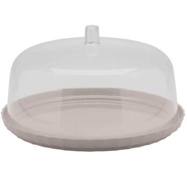 Imagem de Boleira com Tampa 30cm Ou Break Porta Bolo Pudim Plástico Bege Tampa T