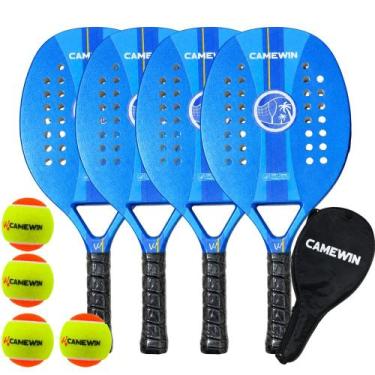 Imagem de Kit 4 Raquetes Beach Tennis Camewin Carbono + 4 Bolinhas, Azul