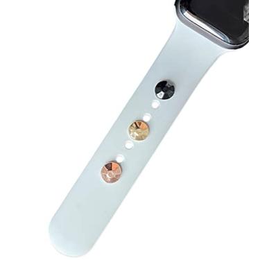 Imagem de Charm Berloque Pin Strass Anel Símbolos Pingente Patas Coração Kits Love, Compatível com Pulseiras para Apple Watch (Redondo - Dourado)