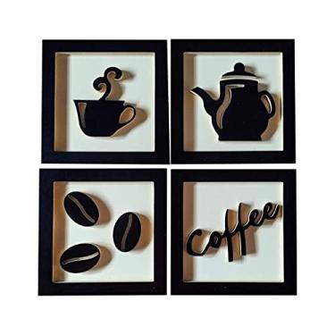 Imagem de 4 Quadros Decorativos Cantinho do Café MDF em Relevo Cor:Branco
