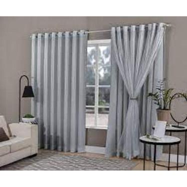 Imagem de Cortina Sala Quarto Voal Xadrez Com Forro Cinza 4,00X2,50M