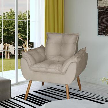 Imagem de Poltrona Opala Decorativa Suede Bege Dal Poz Estofados