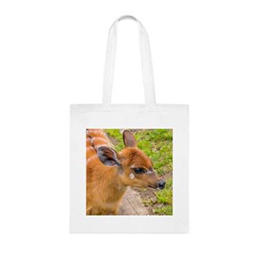 Imagem de Western Sitatunga Sacola de listras brancas de pele laranja Marshbuck Sitatunga Sacola, presente divertido, bolsa de ombro, bolsas reutilizáveis, cesta de Natal de aniversário ideia de presente, Branco