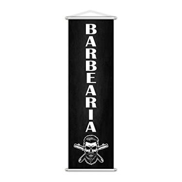 Imagem de Banner Barbearia Barbeiro Barba Caveira Serviço 100x30cm