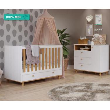 Imagem de Quarto De Bebê Com Berço Candy E Cômoda 1 Porta 3 Gavetas Casinha Perm