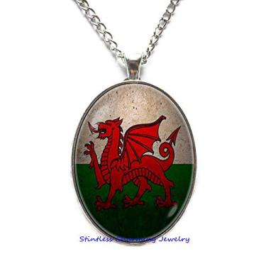 Imagem de Colar de bandeira galesa do País de Gales joias galesas pingente de dragão galês colar de bandeira de joias galesas colar presentes galeses-JV86