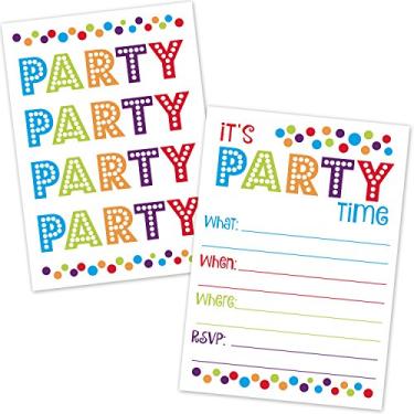 Imagem de Convites de festa de aniversário para todas as ocasiões com envelopes - Design colorido de festa de bolinhas de confete - Aniversário de crianças ou adultos, festa surpresa, chá de bebê, festa de aposentadoria (20 unidades com envelopes)