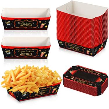 Imagem de 30 Pieces Movie Night Snack Trays Party Supplies Red Nacho Paper Food Trays Movie Theme Decoration Popcorn Paperboard Holder for Movie Theater Birthday Party Favors, 0.66lb