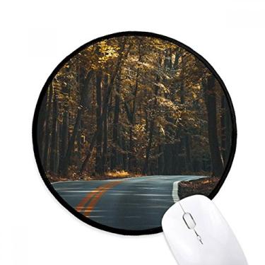 Imagem de DIYthinker Tapete de mouse escuro para mesa de escritório com grama de estrada floresta outono viagem para outono tapete redondo para computador